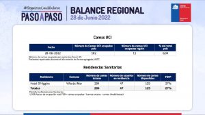 Camas UCI de Reporte de covid región de valparaíso 28 de junio de 2022