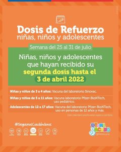 calendario de vacunación contra el covid19 de la semana del 25 de julio de 2022 dosis de refuerzo niños y adolescentes