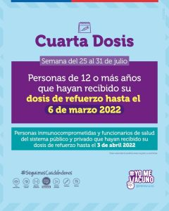 calendario de vacunación contra el covid19 de la semana del 25 de julio de 2022 cuarta dosis