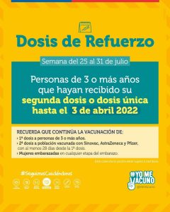 calendario de vacunación contra el covid19 de la semana del 25 de julio de 2022 dosis de refuerzo