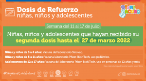 calendario de vacunación covid del 11 al 17 de julio 2022 dosis de refuerzo para niños, niñas y adolescentes