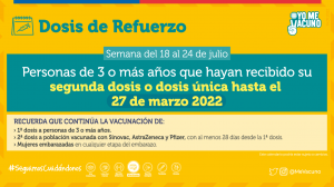 calendario de vacunación para dosis de refuerzo del 18 de julio al 24 de julio de 2022