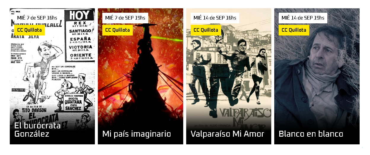 Cartelera de cine chileno gratuito en el Centro Cultural de Quillota en septiembre de 2022