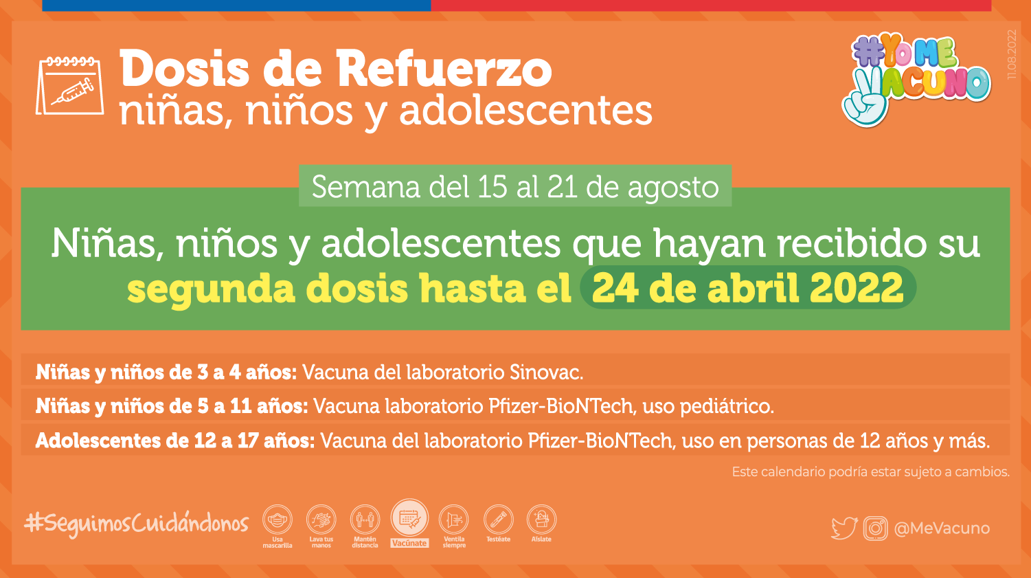 Covid-19 El calendario de vacunación del 15 al 21 de agosto dosis de refuerzo de niños, niñas y adolescentes