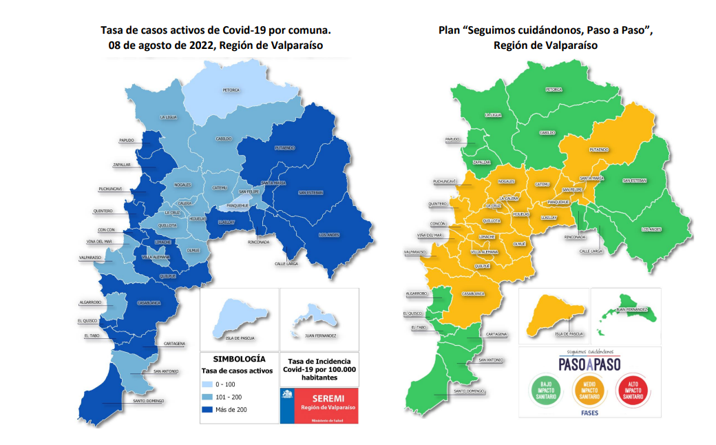 Las fases del Plan Paso a Paso en que están las comunas de la Región de Valparaíso al 08 de agosto de 2022