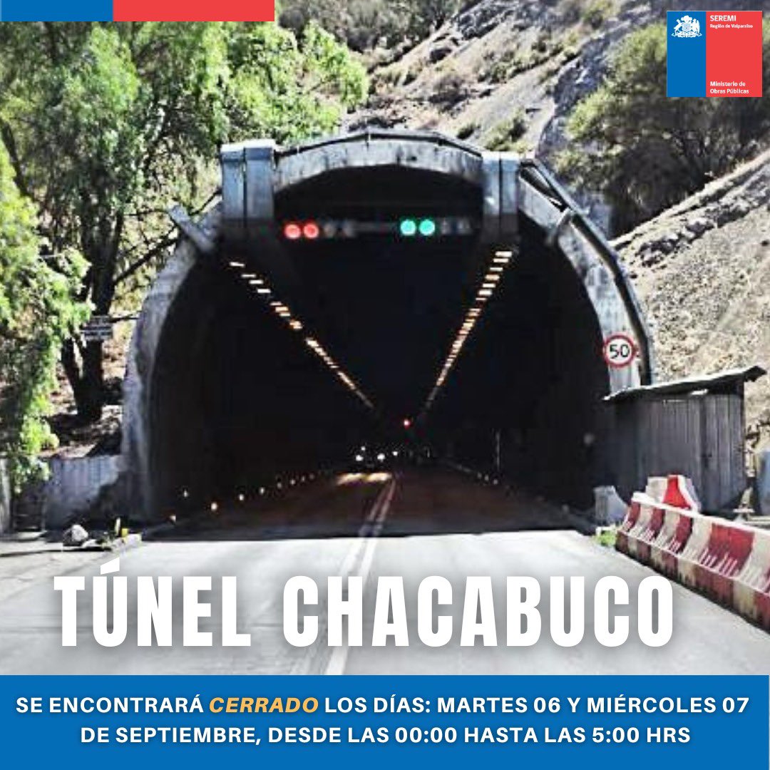 Túnel Chacabuco estará cerrado en algunos días de septiembre de 2022