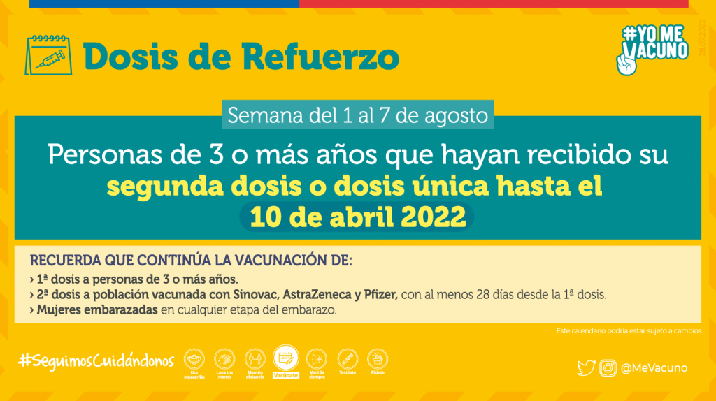 calendario de vacunación covid 1 de agosto al 7 de agosto dosis de refuerzo