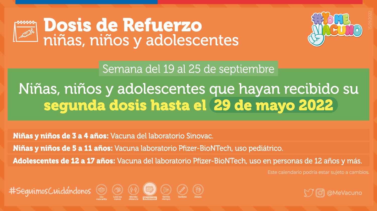 El calendario de vacunación del 19 al 25 de septiembre y la Dosis de Refuerzo de niños, niñas y adolescentes