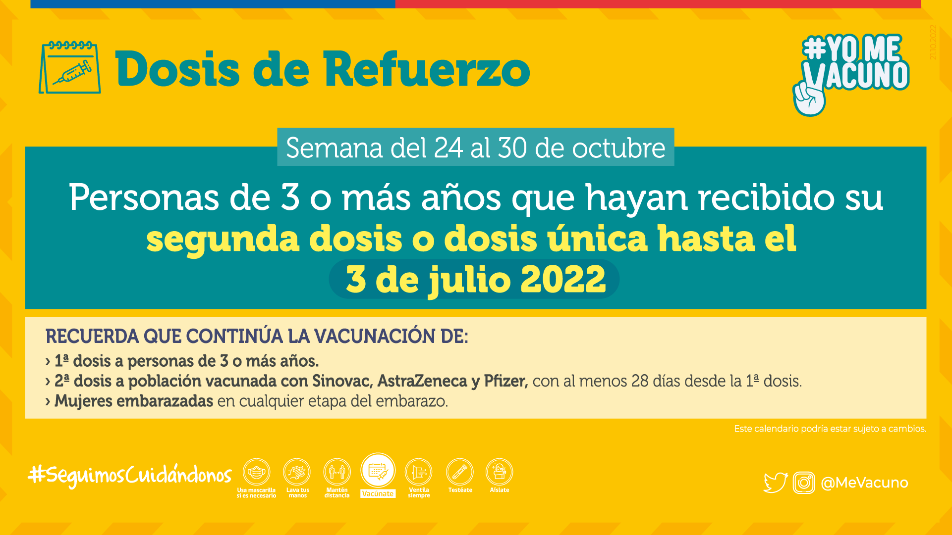 Dosis de refuerzo según el calendario de vacunación de la semana del 24 al 30 de octubre de 2022