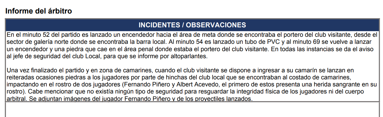Informe del árbitro sobre el partido entre Unión San Felipe y Magallanes