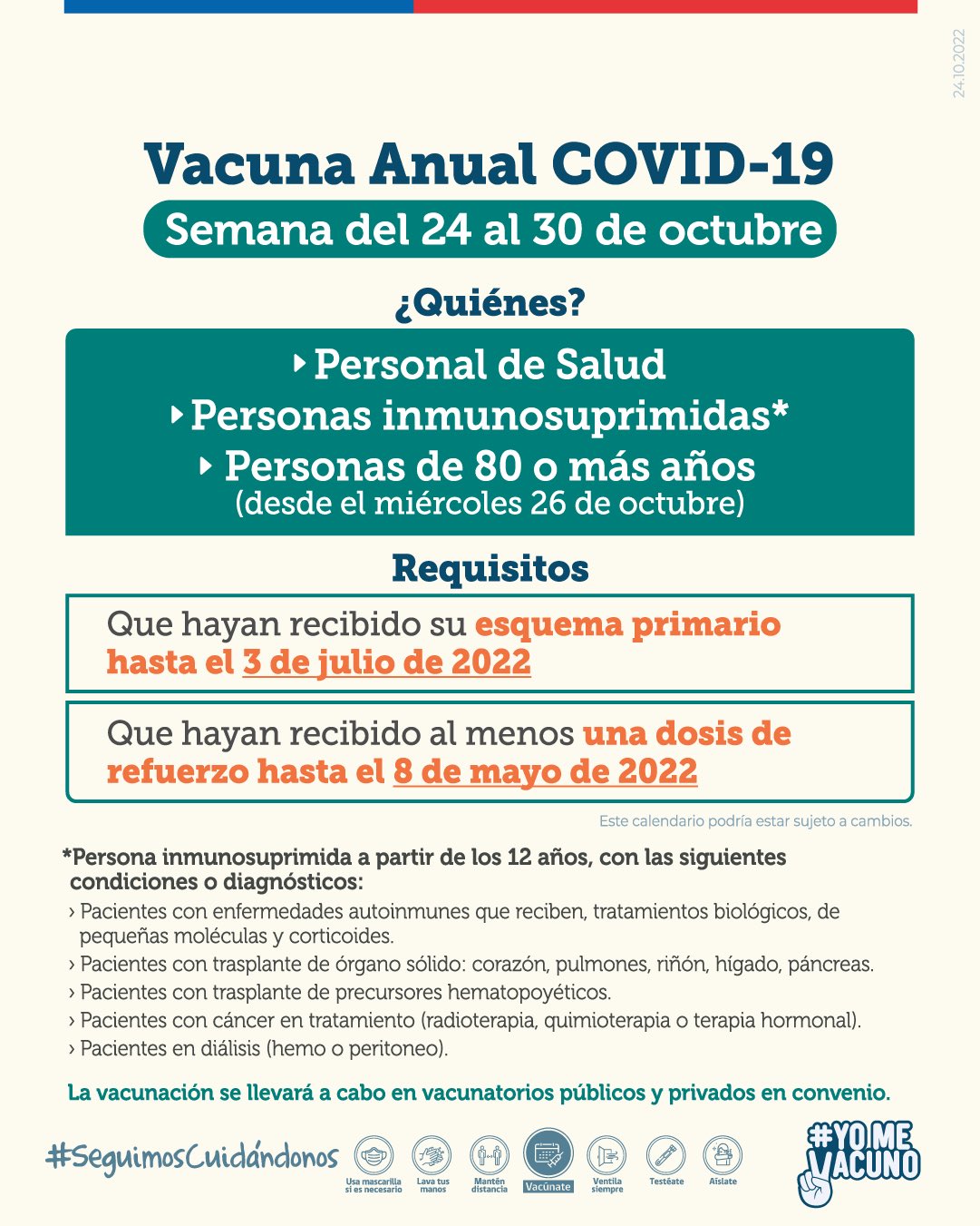 Minsal iniciará vacunación anual Covid-19 para personas de 80 años o más