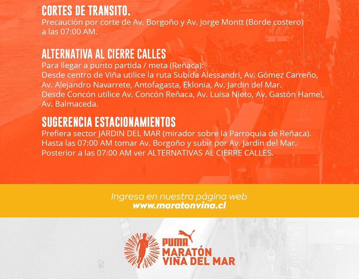 Desvíos y cortes de tránsito en Viña del Mar, Valparaíso y Concón por Maratón 2022