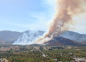 Incendio forestal en Lo Rojas en La Cruz. Emiten alerta roja