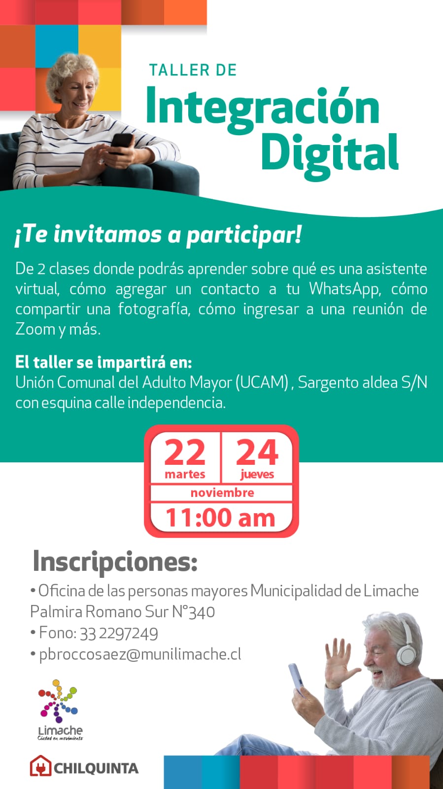 Limache Taller para personas mayores enseñará algunas funciones de Whatsapp y Zoom