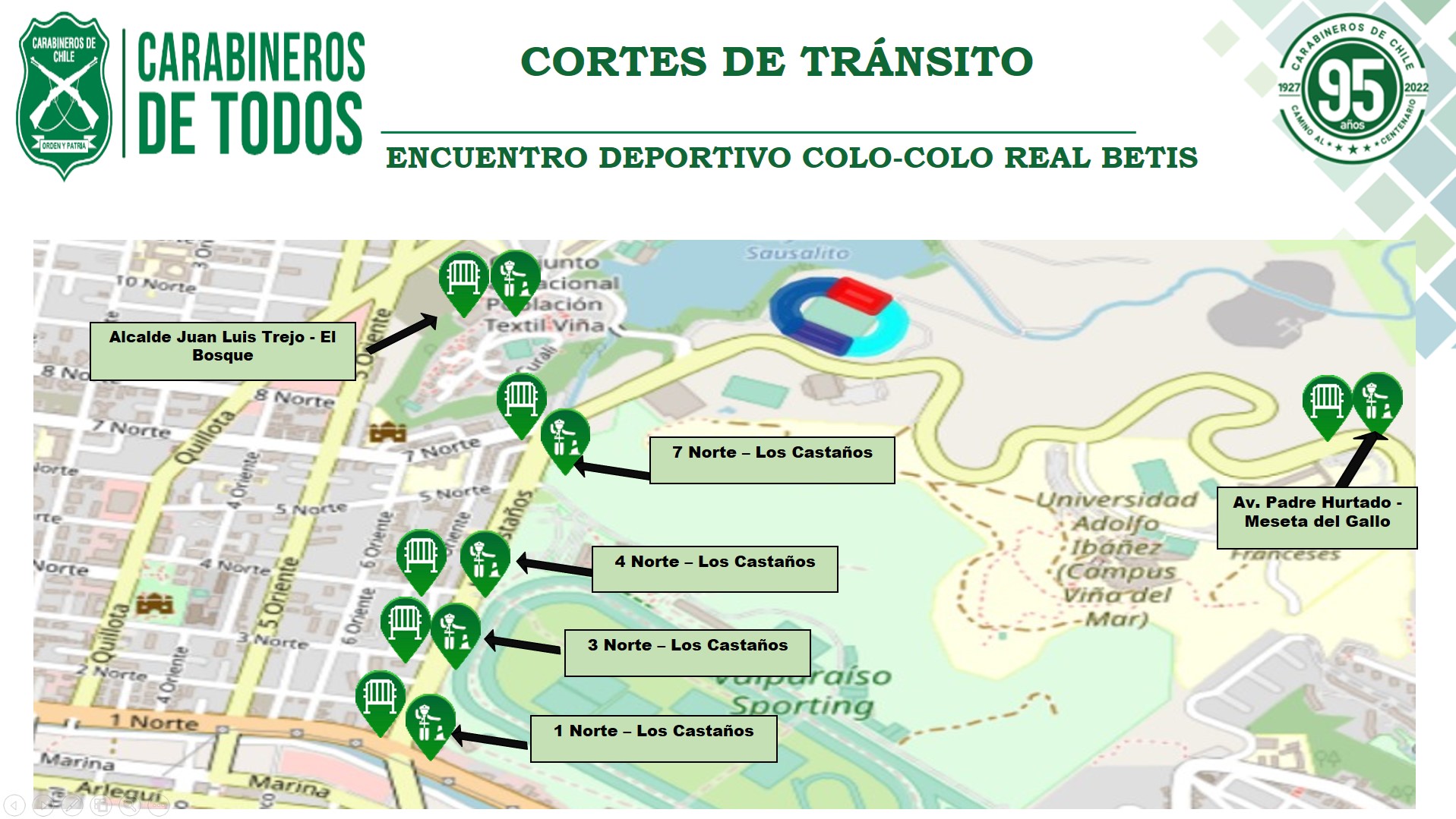 Los desvíos de tránsito en Viña del Mar por partido de Colo Colo con Real Betis