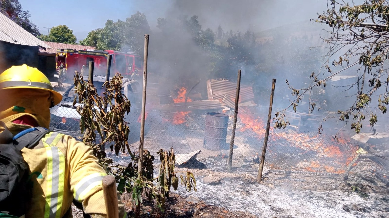 Controlan incendio forestal que avanzó y dañó una bodega y vehículo en La Cruz