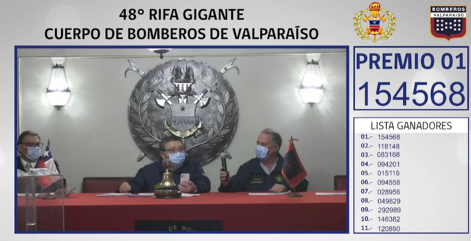 Rifa Anual de Bomberos Valparaíso números ganadores