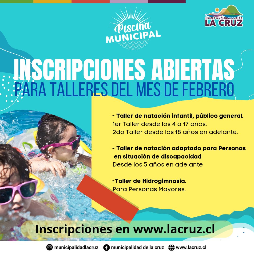 Inscripciones talleres de Piscina Municipal de La Cruz en febrero de 2023