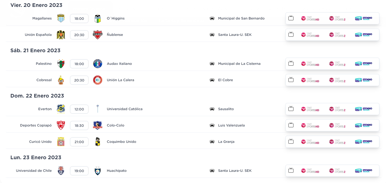 Programación primera fecha del Campeonato Nacional de Primera División 2023