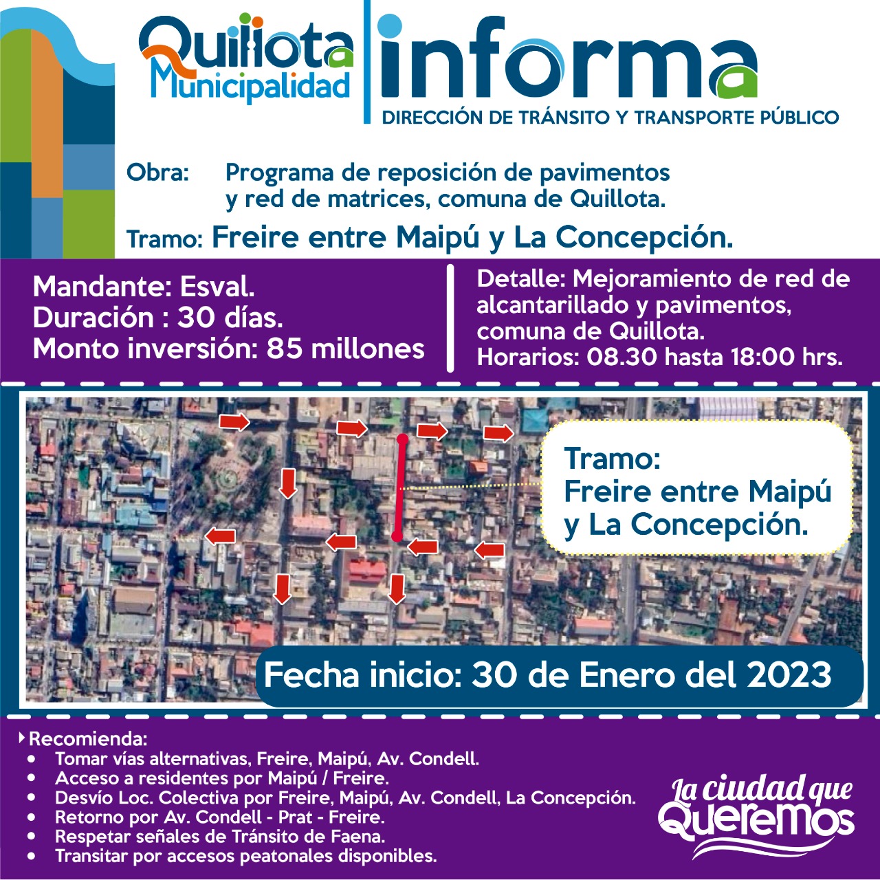 Quillota Iniciarán reposición de pavimentos en nuevo tramo de calle