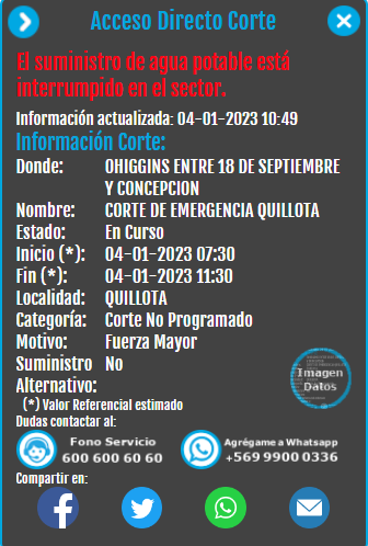 Rotura de matriz en el centro de Quillota 04 de enero de 2023