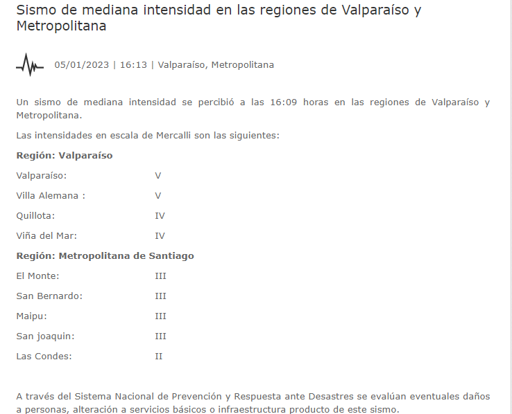 Sismo se registra en la región de Valparaíso este jueves. Información de SENAPRED