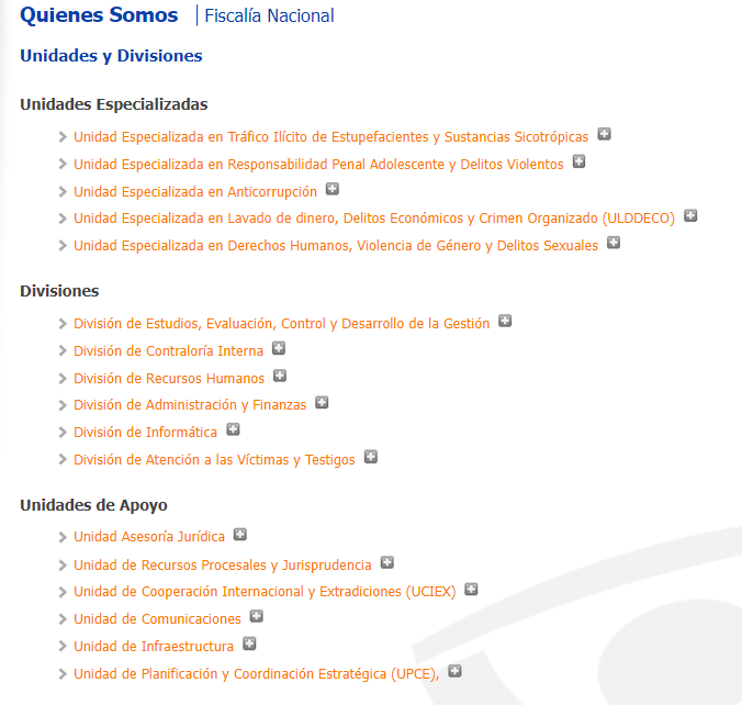 Unidades y Divisiones de la Fiscalía Nacional