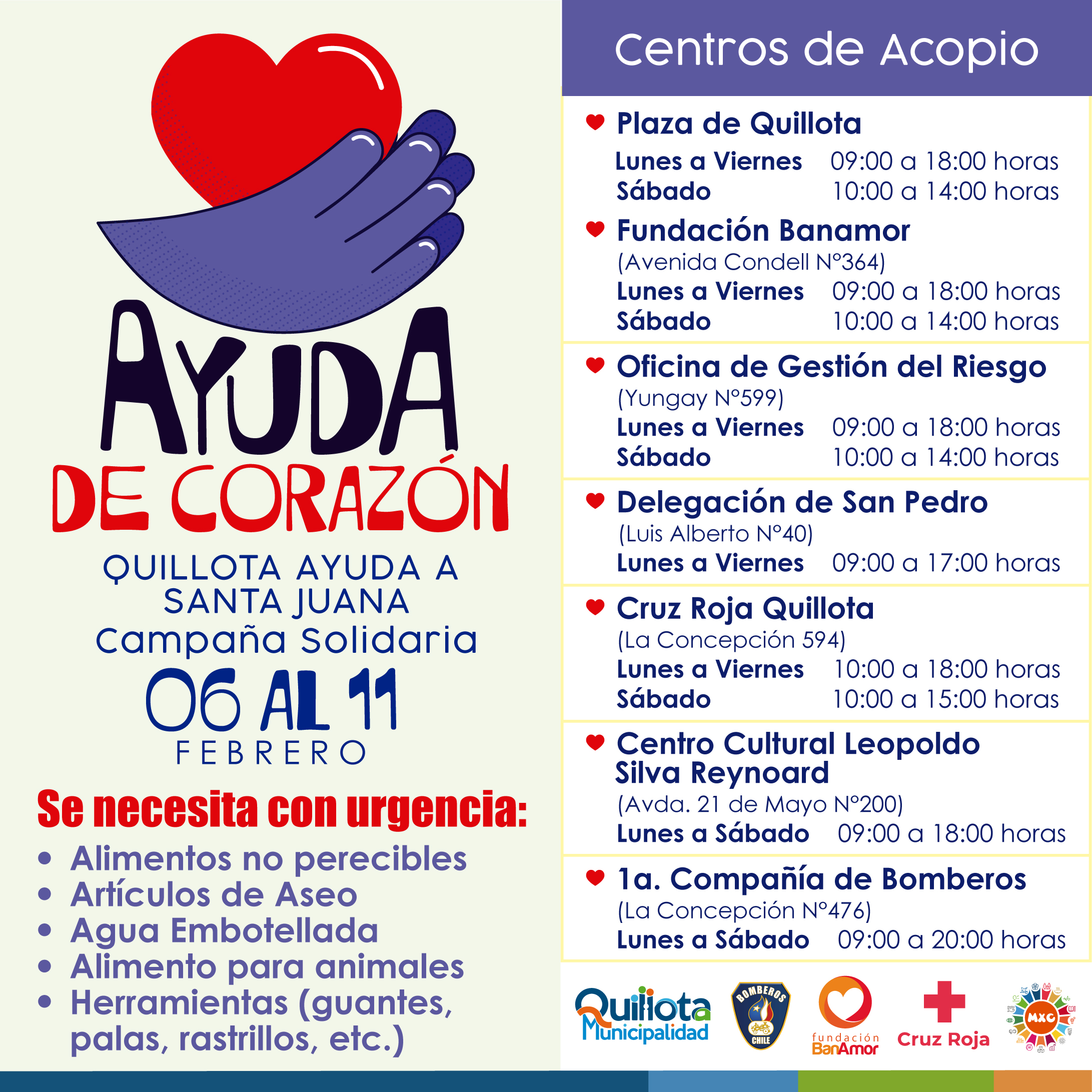 Quillota ayuda a Santa Juana campaña solidaria del 6 al 11 de febrero