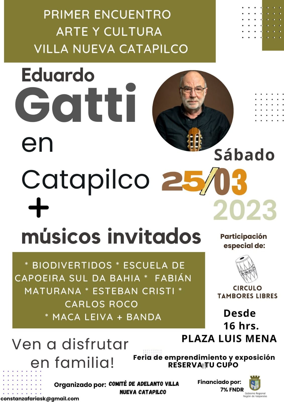 Eduardo Gatti será parte del primer encuentro de arte y cultura Villa Nueva Catapilco
