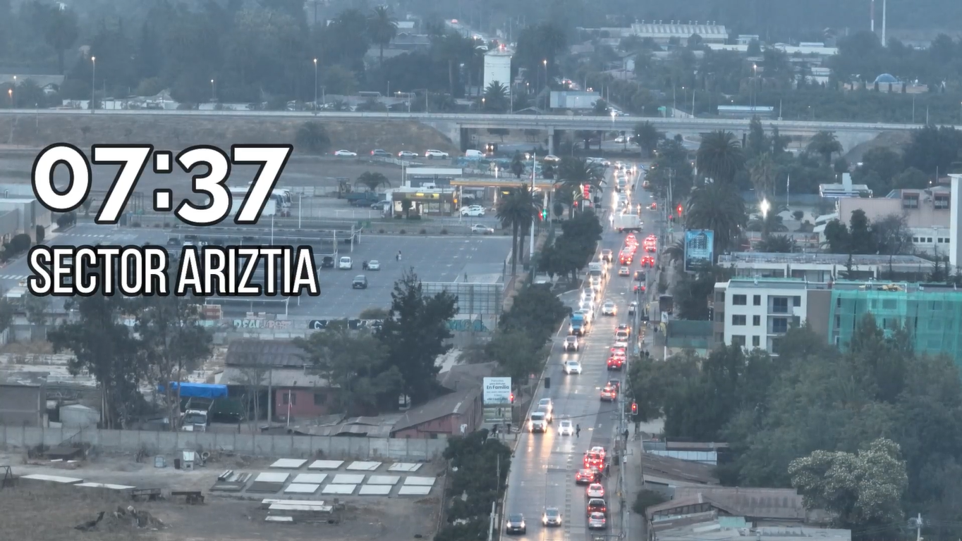 Fotografía tomada a partir de grabación del dron de la Municipalidad de Quillota, a las 07:37 horas de este lunes 06 de marzo en calle Ariztía.