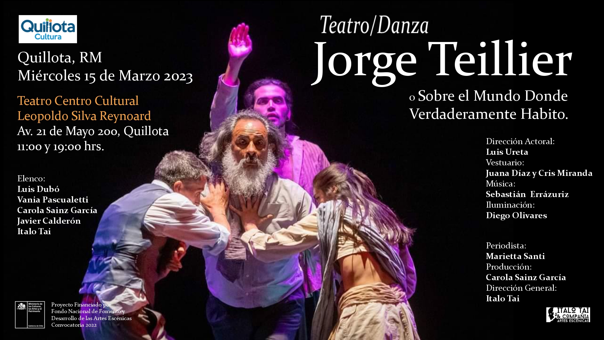 Quillota Destacado actor nacional protagonizará espectáculo gratuito de teatro danza