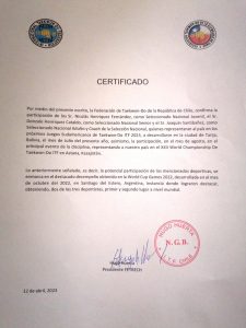 Certificado Federación de Taekwondo (Fetrech)