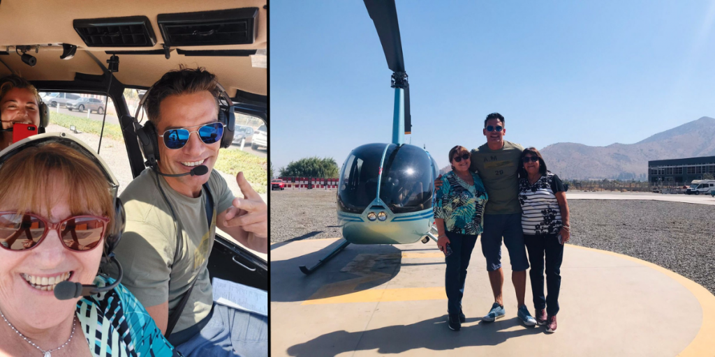 Quillotanas que ganaron rifa solidaria pasearon en helicóptero con Cristián de la Fuente