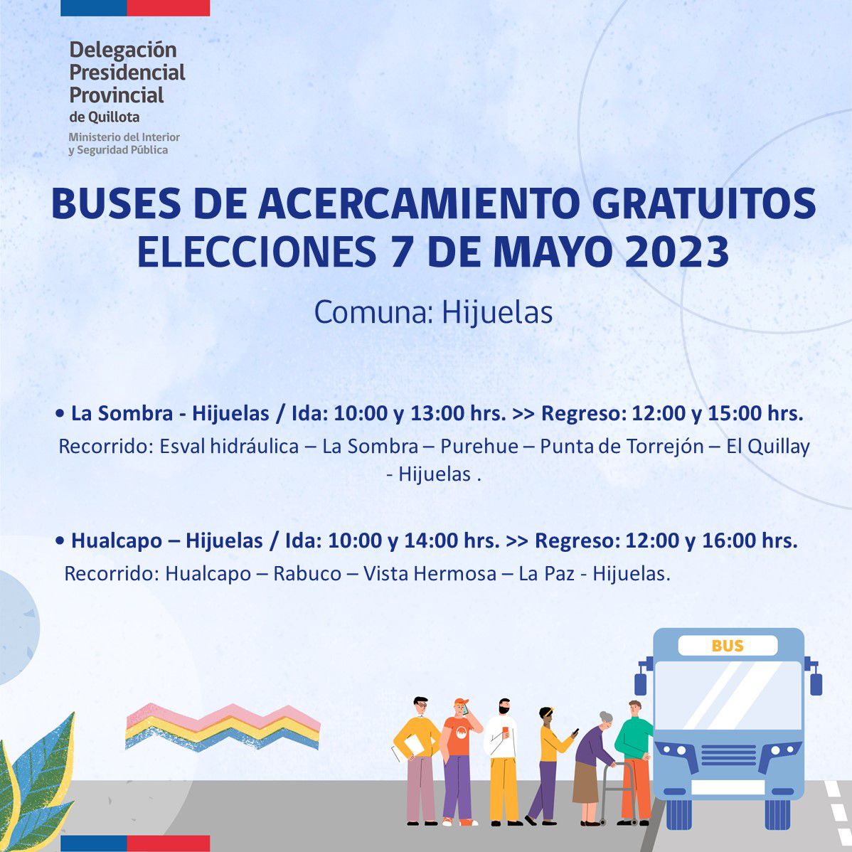 Los recorridos gratuitos de buses para las elecciones de 7 mayo en Hijuelas