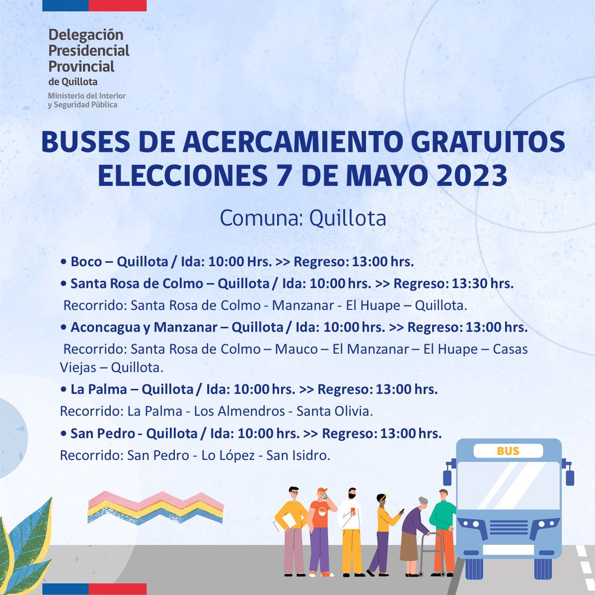 Los recorridos gratuitos de buses para las elecciones de 7 mayo en Quillota