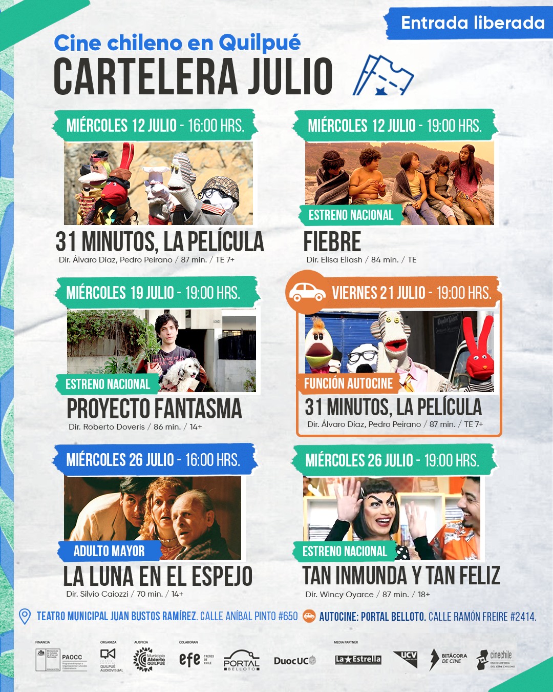 Vacaciones de invierno Cartelera de cine gratis en la región de Valparaíso