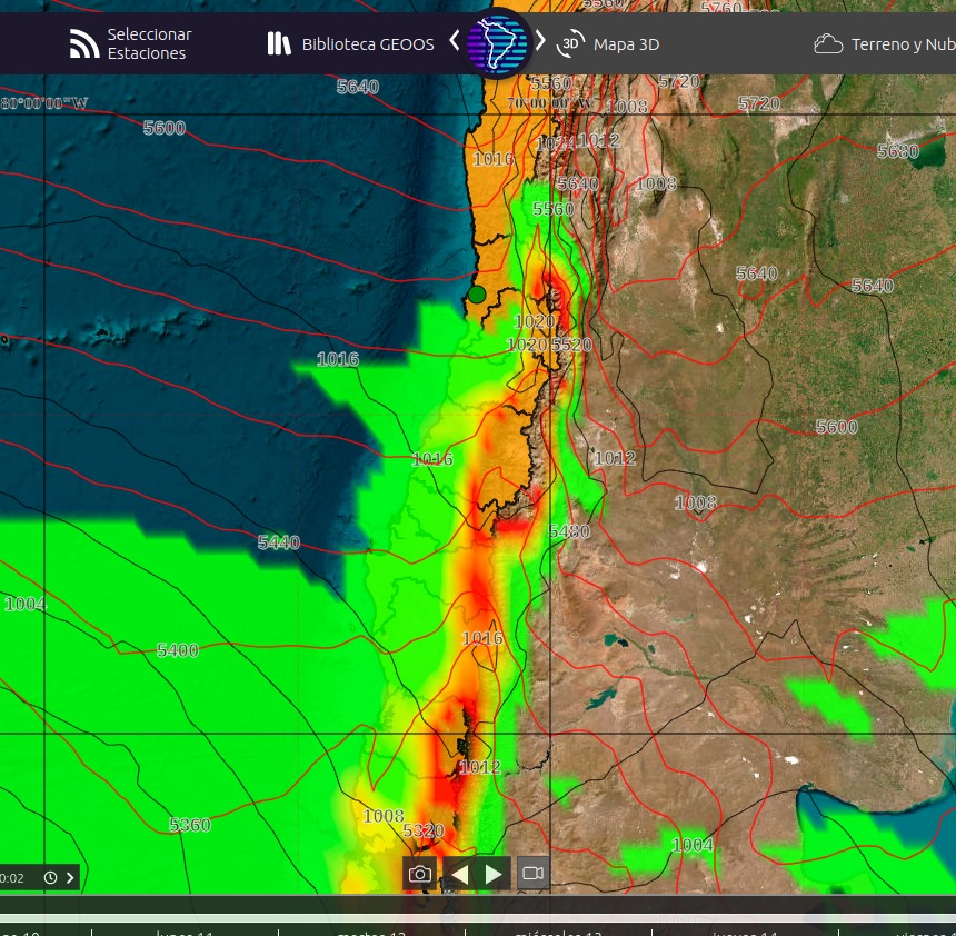 Sistema GEEOS ante sistema frontal que traerá lluvia.