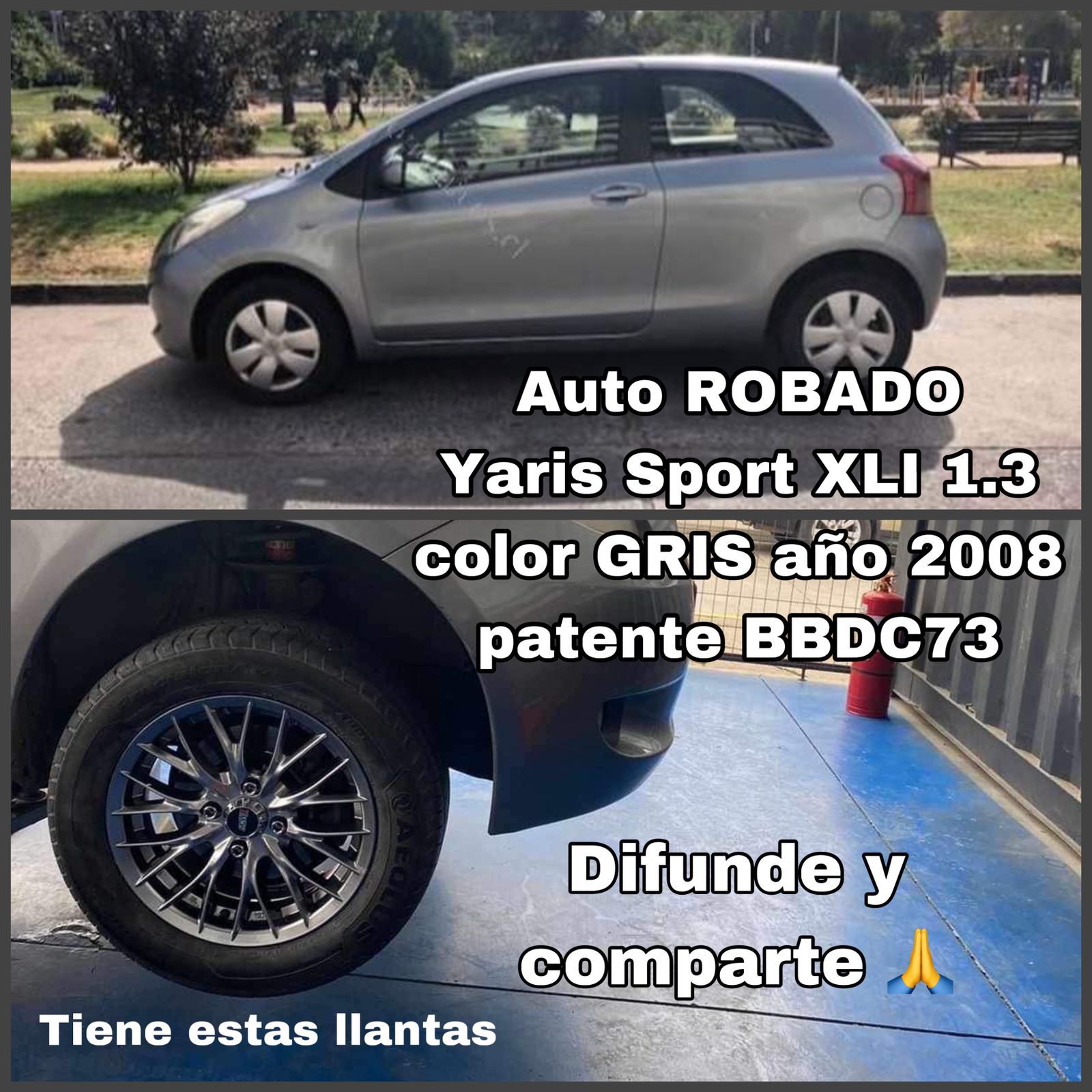 El otro vehículo es un Toyota Yaris Sport XLi, modelo 2008, color gris, placa patente BBDC73.