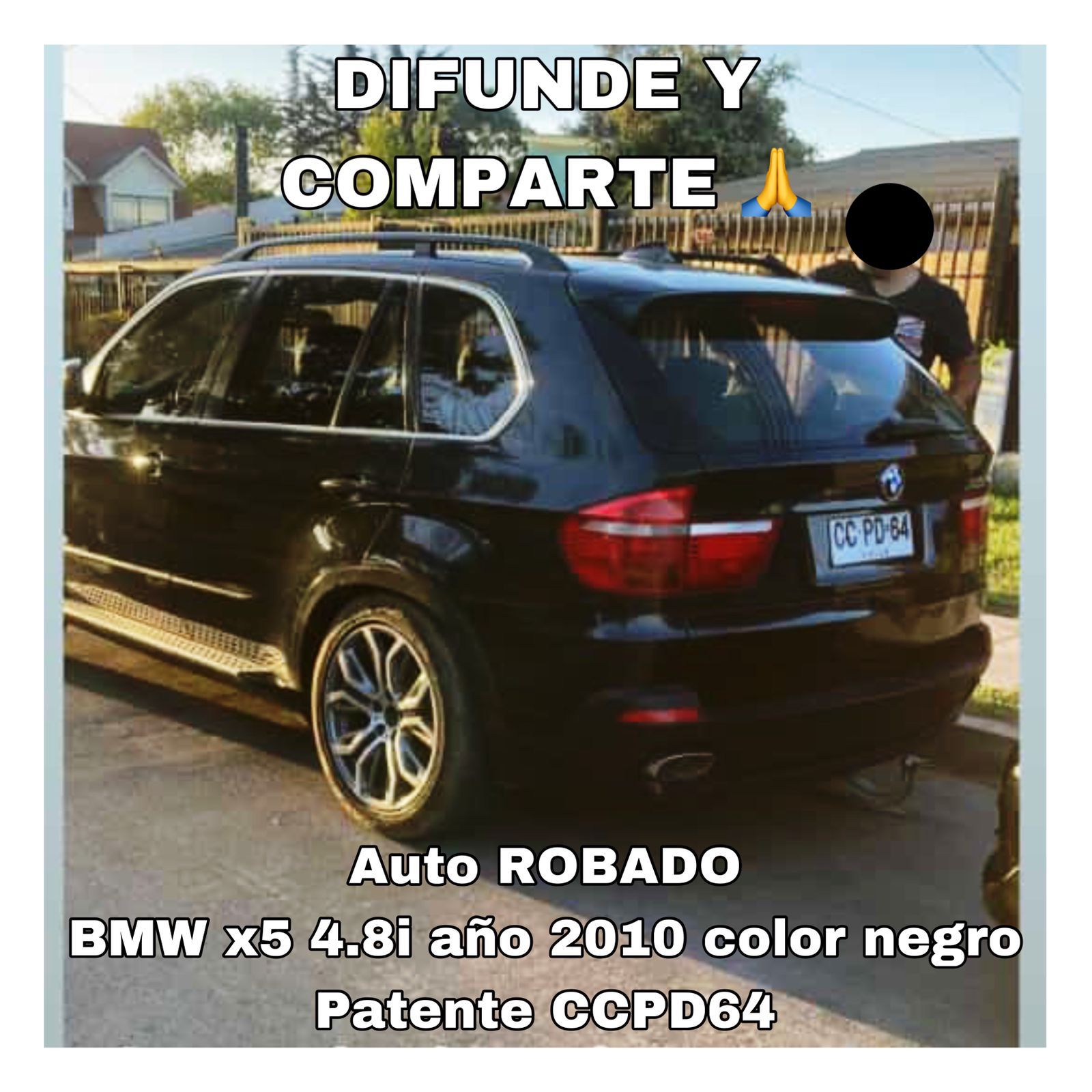 Uno de los autos es un BMW x5 4.8i modelo 2010, color negro,  placa patente CCPD64