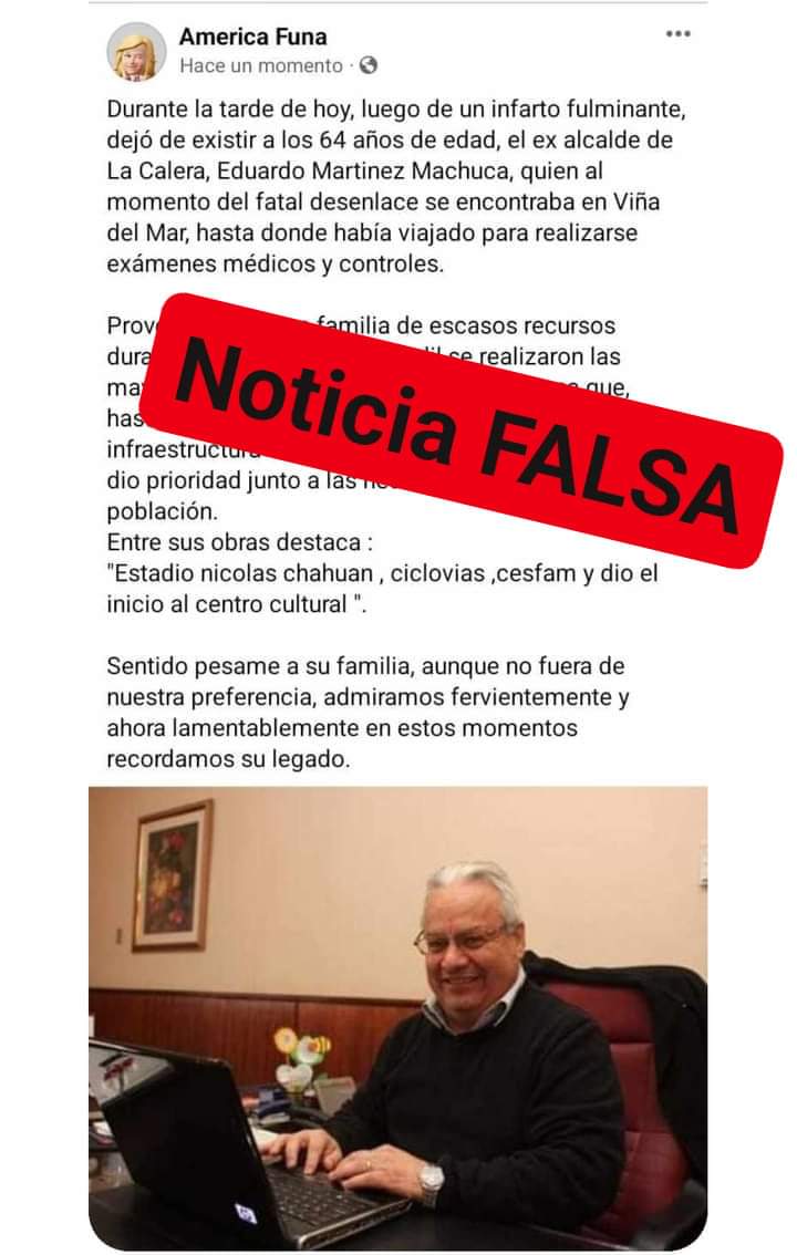 Publicación en redes sociales dio falsamente por fallecido al ex alcalde de La Calera