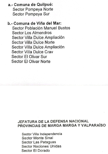 Sectores donde no se puede ingresar en Quilpué y Viña del Mar 2024