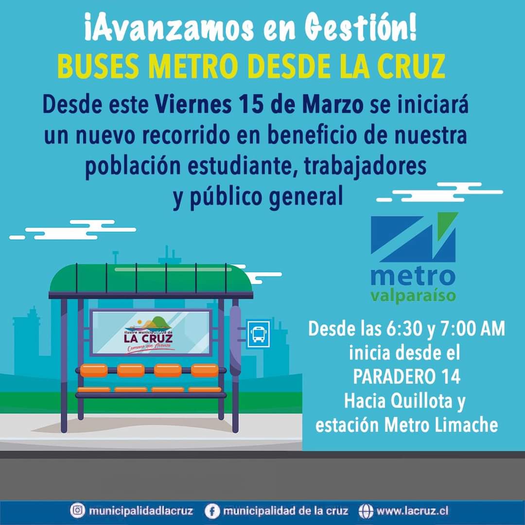 Desde La Cruz saldrá nuevo recorrido del Bus Metro hacia la Estación Limache 