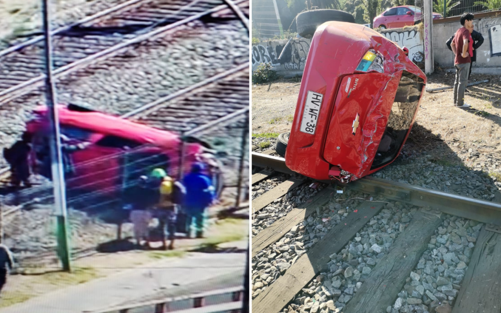 Auto cayó en la vía del Tren Limache Puerto