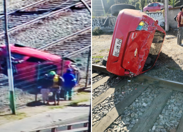 Auto cayó en la vía del Tren Limache Puerto
