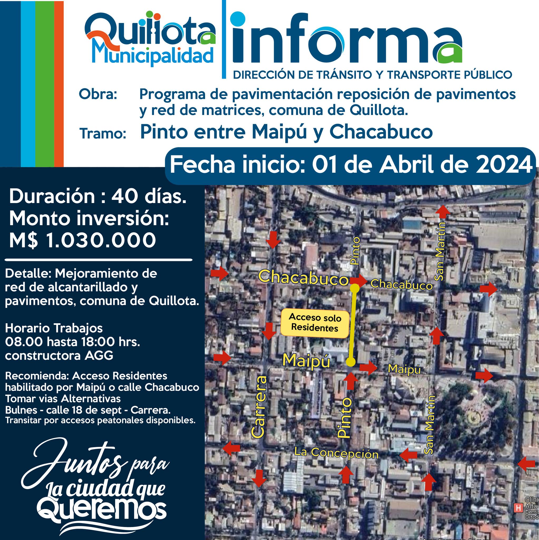 Por obras limitan el tránsito en esta céntrica calle de Quillota