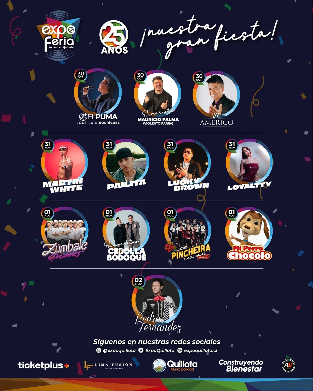 Expo Quillota 2025 todos los artistas por día