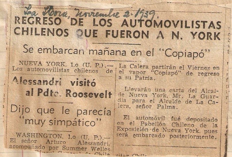 Anuncio en la prensa del regreso de los viajeros caleranos rumbo a Chile