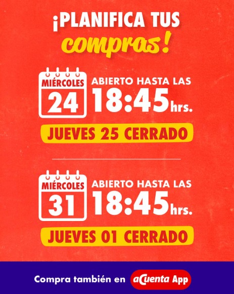 Horario de cierre del Acuenta 24 de diciembre de 2025
