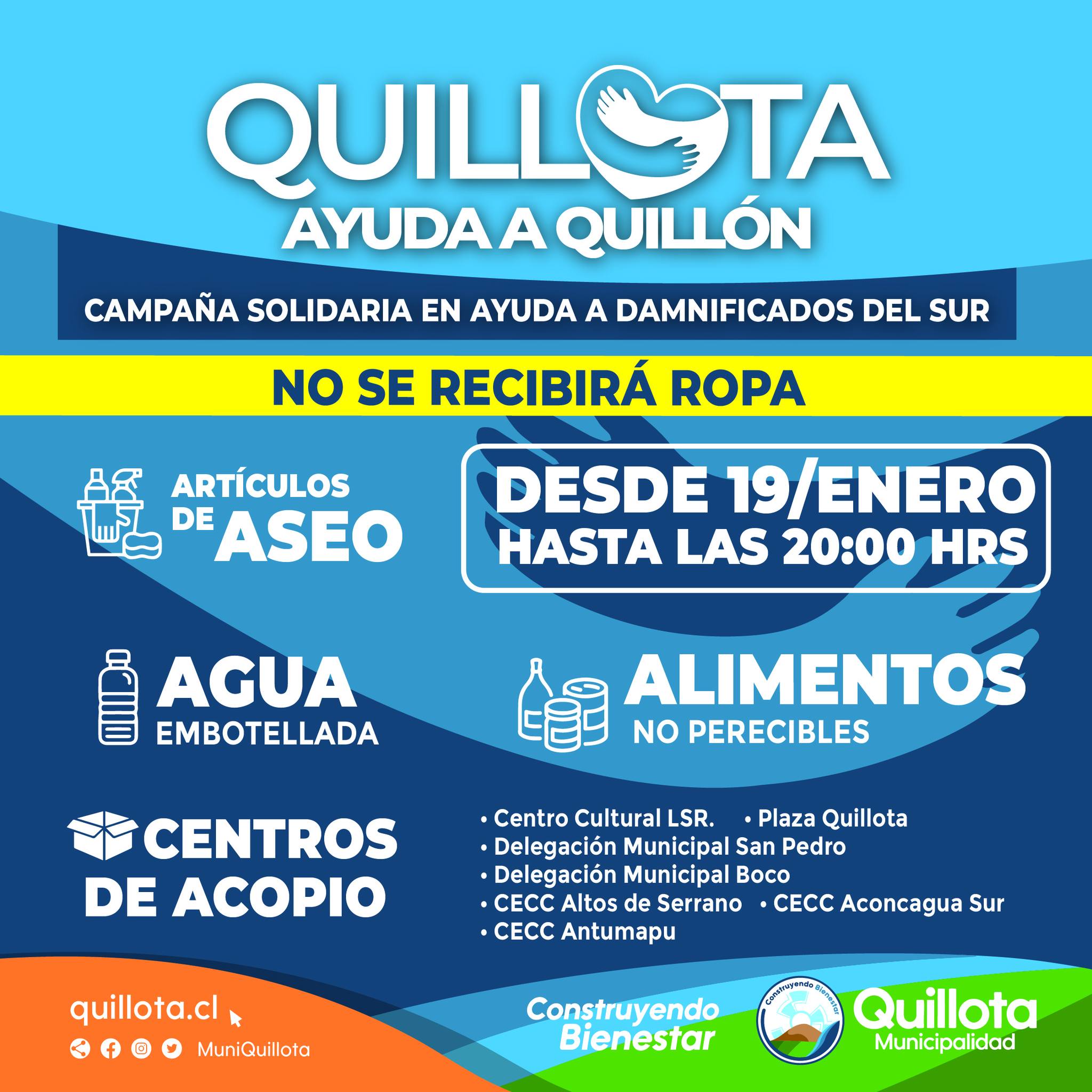 Quillota solidariza con Quillón y habilita centros de acopio
