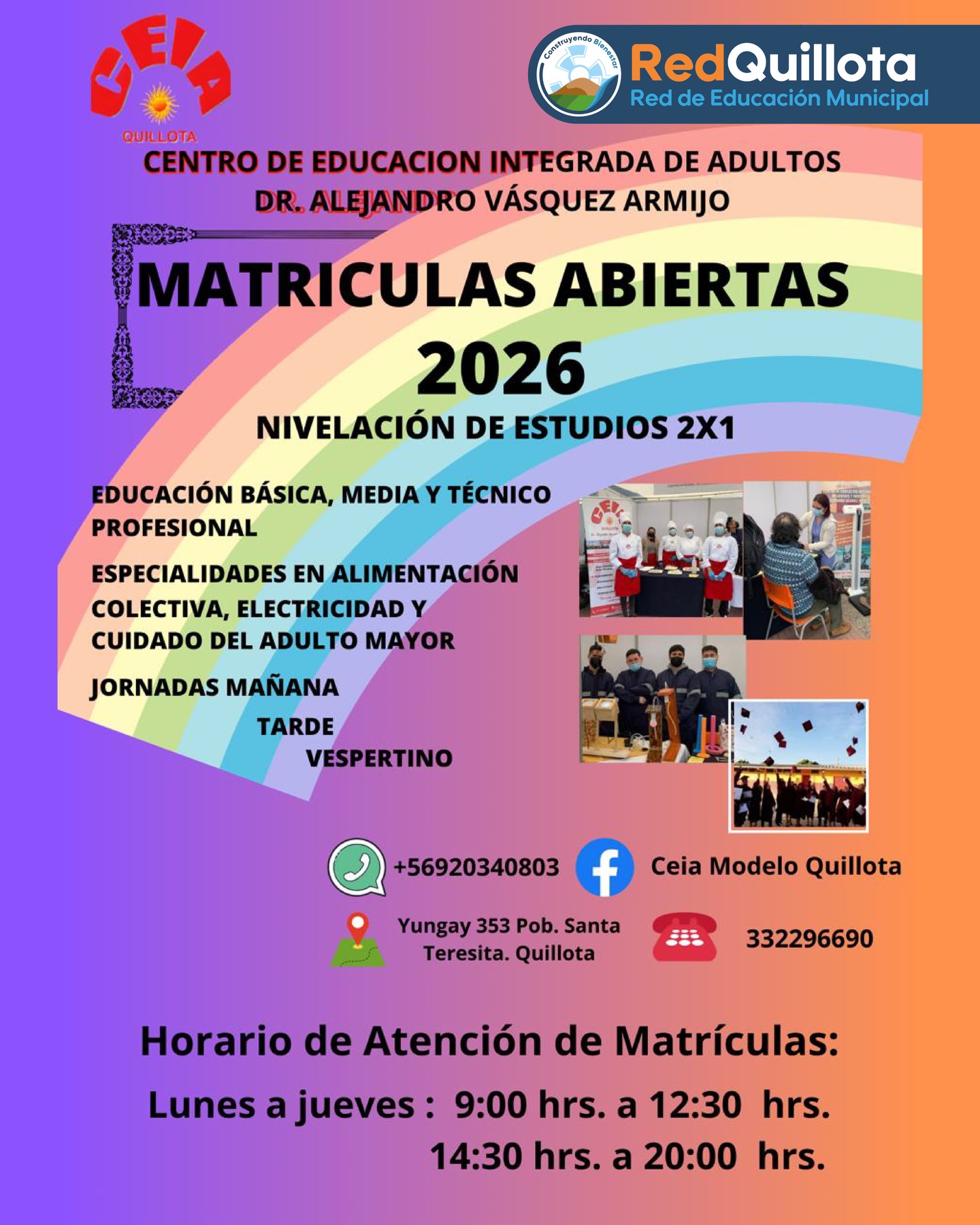 Están abiertas las matrículas para centro de nivelación de estudios en Quillota
